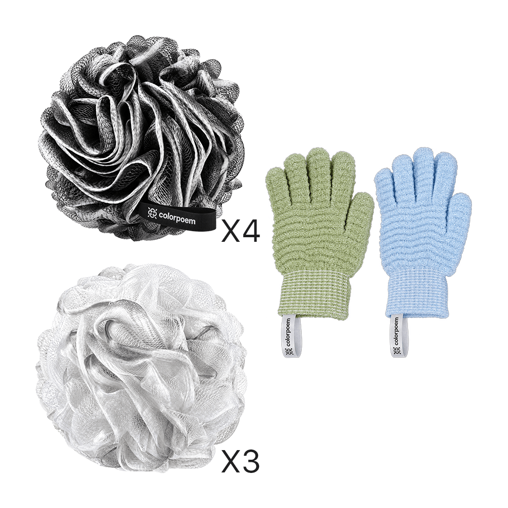 What's in the Back Renewal Kit: Activated carbon bath sponge and silver ion bath sponge copper ion gloves.