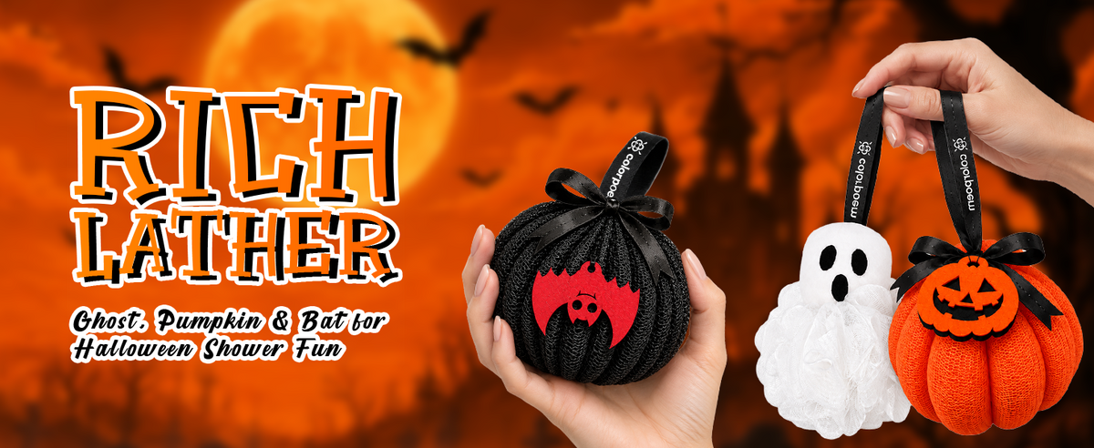Halloween Bath Loofah Set (Ghost, Pumpkin & Bat) – Halloween Shower Fun Carousel Display