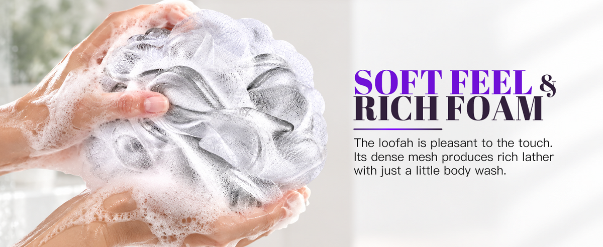 Silver Ion Bath Loofah – Rich Lather Display Carousel