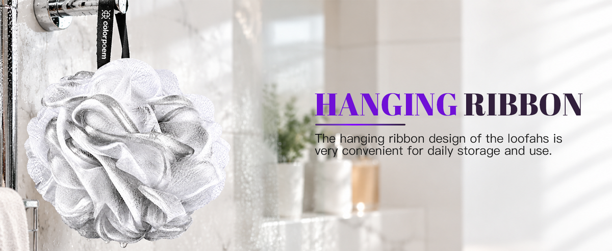 Silver Ion Bath Loofah – Carousel Display Featuring the Hanging Strap