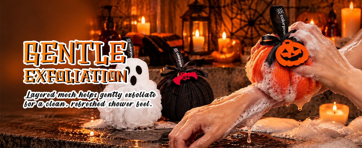 Halloween Bath Loofah Set: Usage Showcase Carousel