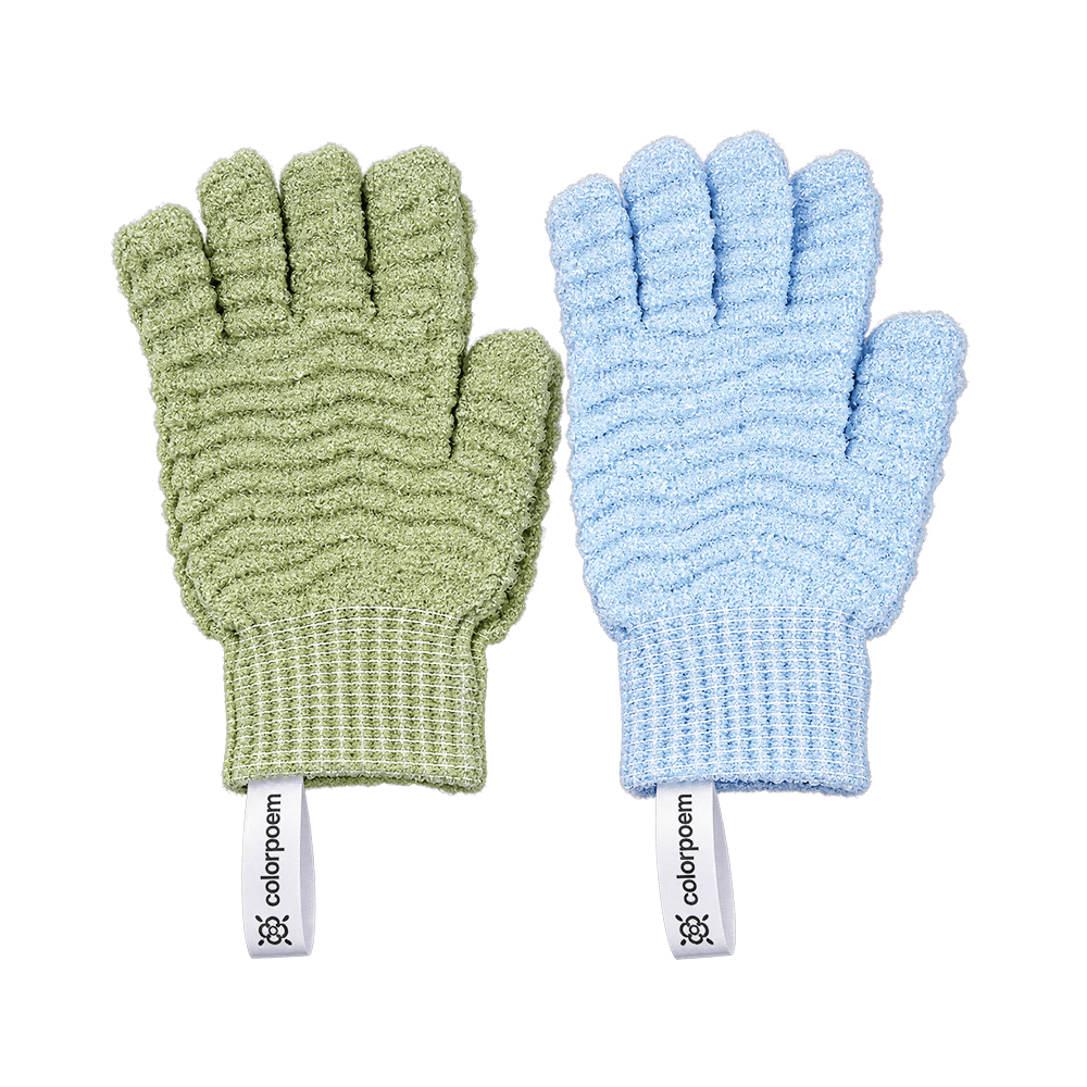 Copper Ion Exfoliating Fingerless Gloves, 2 Pair in green & blue 